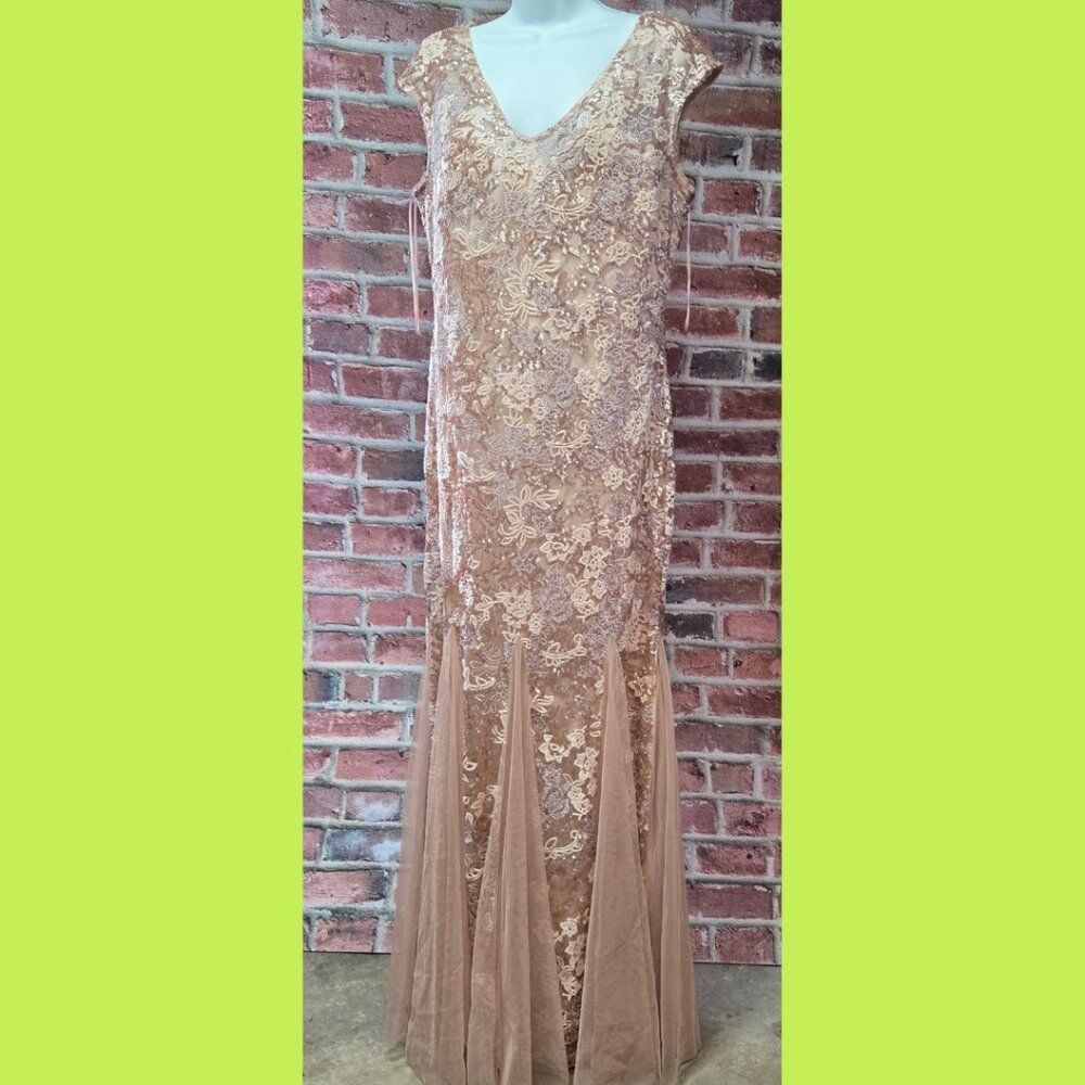 Alex Evenings Gold Lace Maxi Dress 12
